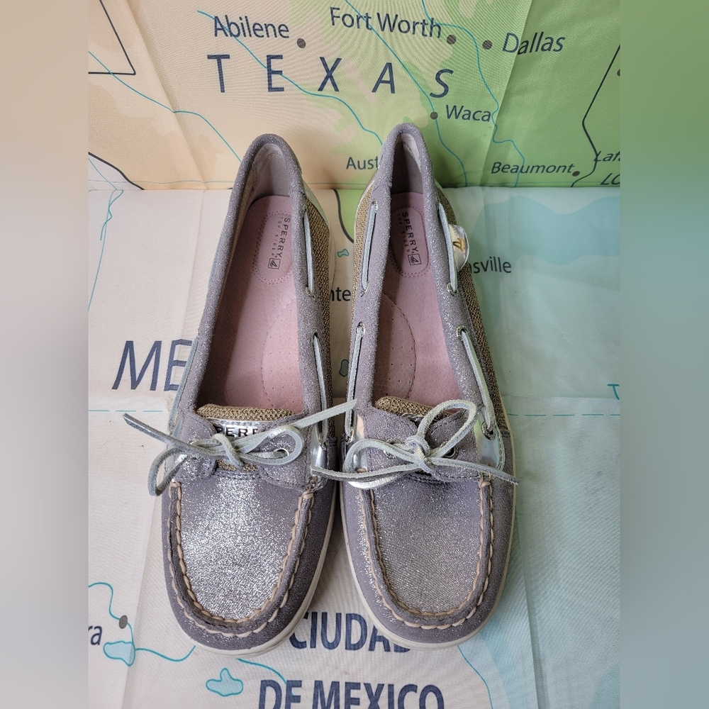 Sperry Women's Metallic Silver Top Sider Loafers Size 10